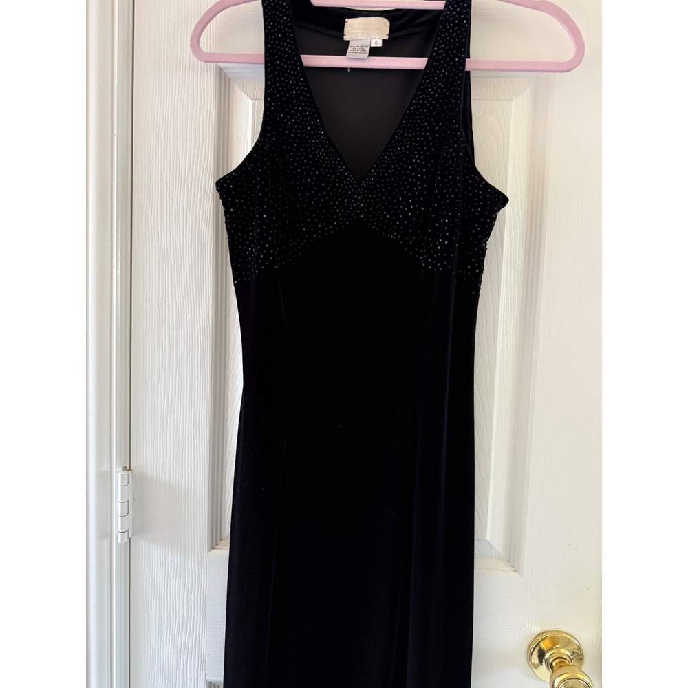 Vintage Cassandra‎ Stone Black Velvet Rhinestone Gown V-Neck Formal Dress 6 - Picture 4 of 11